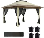 Outsunny Pérgola Dobrável 356x356x280 cm 4 Paredes Laterais Malha Anti-UV Altura Ajustável Bolsa Transporte Resistente Bege Marrom | Aosom Portugal