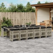vidaXL 13 pcs conj. jantar jardim c/ almofadões vime PE cinzento-claro