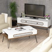 Conjunto de Mobiliário de Sala de Estar Ekol – Branco – TV Unit: 145x4