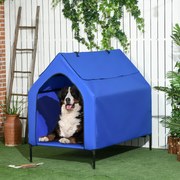 Casa para Cães e Cama Elevada com Cobertura Desmontável e Janela de Malha para Cães Grandes e Extra Grandes 130x85x121 cm Azul