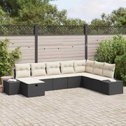 vidaXL Conjunto de Sofá de Jardim com almofada 8 pcs Preto vime PE