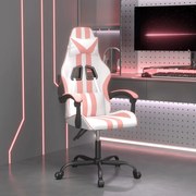 vidaXL Cadeira gaming couro artificial branco e rosa