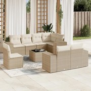 vidaXL 9 pcs conjunto de sofás p/ jardim com almofadões vime PE bege