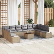 vidaXL Conjunto de Sofá para Jardim com 11 Peças e Almofadas Bege em Rattan Sintético