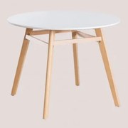 Mesa De Jantar Redonda Em Mdf E Madeira De Faia Scand Nordic Branco & Ø100 Cm - Sklum