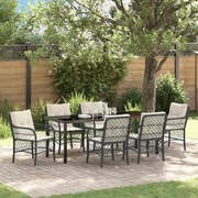 vidaXL Conjunto de Jantar de Jardim com 7 Peças e Almofadas - Preto, em Rattan e Poliéster