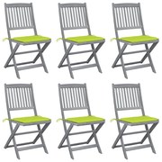 vidaXL Cadeiras exterior dobráveis c/ almofadões 6 pcs acácia maciça