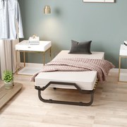 Cama dobrável individual com colchão de espuma viscoelástica Estrutura metálica portátil com rodas para escritório em casa 90 x 200 x 41 cm