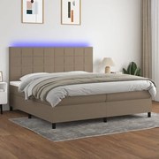 Cama box spring colchão/LED 200x200cm tecido cinza-acastanhado