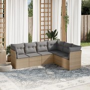 vidaXL 6 pcs conjunto de sofás p/ jardim com almofadões vime PE bege