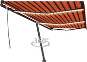 vidaXL Toldo retrátil manual com LED 600x350 cm laranja e castanho