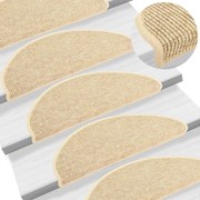 Tapetes escada adesivos aspeto sisal 15pcs 65x21x4 cm bege