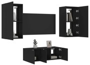vidaXL 4 pcs móveis de parede p/ TV c/ LEDs derivados de madeira preto