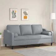 vidaXL Sofá 3 lugares + almofadas decorativas 180cm tecido cinza-claro
