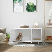 Móvel Caixa de Areia para Gatos com Porta com Arranhador Caixa de Areia para Gatos de Interior 91x52x50,5 cm Branco