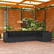 vidaXL 5 pcs conjunto lounge de jardim c/ almofadões vime PE preto