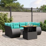 vidaXL 7 pcs conjunto de sofás p/ jardim c/ almofadões vime PE preto