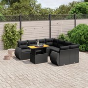 vidaXL 9 pcs conjunto de sofás p/ jardim c/ almofadões vime PE preto