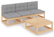 4 pcs conjunto lounge de jardim com almofadões pinho maciço