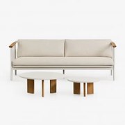 Conjunto De Jardim Com Sofá De 3 Lugares Em Tecido Bouclé E 2 Mesas De Centro De Alumínio Yervin Bouclé Cores Naturais - Sklum