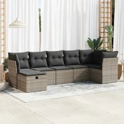 vidaXL 7 pcs conjunto sofás p/ jardim c/ almofadões vime PE cinzento