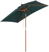 Outsunny Chapéu de Sol de Jardim 200x150x230cm Chapéu de Sol Retangular Inclinável com Polia Duplo Teto e Mastro Desmontável de Madeira para Terraço Pátio Verde