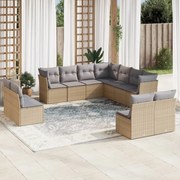 vidaXL 11 pcs conjunto sofás de jardim c/ almofadões vime PE bege