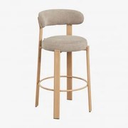 Banqueta Alta Com Encosto Em Tecido Chenille E Ferro Jolie Madeira Natural & ↑75 Cm & Chenille Castanho Trigo - Sklum