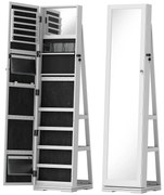 HOMCOM Armário para Jóias 360° com Fechadura e Espelho Incorporado Joalheiro de Pé Carga Máxima 20 kg 38x38x160 cm Branco | Aosom Portugal