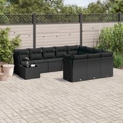 vidaXL 11 pcs conjunto sofás de jardim c/ almofadões vime PE preto