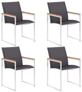 vidaXL Cadeiras de jardim 4 pcs textilene e aço inoxidável cinzento