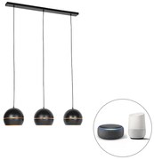 LED Candeeiro de suspensão inteligente preto com interior dourado 3 luzes incl. Wifi ST64 - Buell Industrial