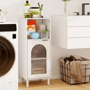 Armário de banho estreito  35 x 30 x 90 cm com compartimento aberto e porta de vidro com prateleira ajustável Branco