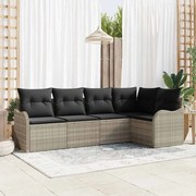 vidaXL Sofá de Jardim 5 Peças com Almofadas Em Cinza Claro em Rattan Sintético