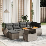 vidaXL 7 pcs conjunto sofás p/ jardim c/ almofadões vime PE cinzento