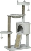 PawHut Arranhador incl. Toca para gatos, Cama para gatos, Rede para gatos e Brinquedos 60 cm x 40 cm x 113 cm, Cinza claro | Aosom Portugal