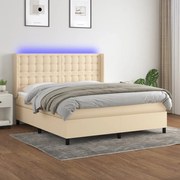 vidaXL Cama box spring c/ colchão e LED 160x200 cm tecido cor creme