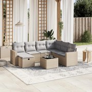 vidaXL 8 pcs conj. sofás jardim c/ almofadões vime PE bege misturado