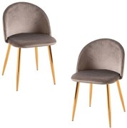 Pack 2 Cadeiras Vint Veludo Golden - Cinza claro