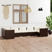 7 pcs conjunto lounge jardim c/ almofadões vime PE castanho