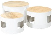 vidaXL Mesas de bar formato de tambor 3 pcs mangueira áspera maciça