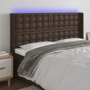 Cabeceira cama c/ LED couro artif. 203x16x118/128 cm castanho