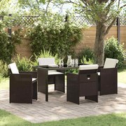 vidaXL Conjunto de Jantar de Jardim 5 Peças com Almofadas Rattan Poliéster Castanho