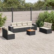 9 pcs conjunto de sofás p/ jardim c/ almofadões vime PE preto
