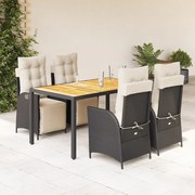 vidaXL 5 pcs conjunto de jantar p/ jardim c/ almofadões vime PE preto