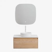 Conjunto De Móvel De Casa De Banho Suspenso 80x50 Cm Em Madeira De Freixo Tedrik Castanho Fresno & Cerâmica Redonda Branca Ø40 Cm - Sklum