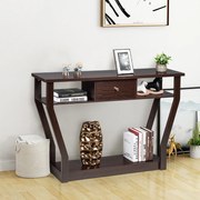 Mesa Consola com Gaveta e Prateleira Mesa Moderna com 3 Prateleiras para Hall, Corredor Sala Quarto 120 x 30 x 81 cm Castanho