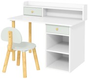 AIYAPLAY Conjunto de Secretária e Cadeira para Crianças Mesa de Estudo com Prateleiras e Gaveta Carga 80 kg 85x48x73 cm Verde | Aosom Portugal