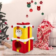 Casa de Natal para gatos de 2 andares em forma de presentes Casa para gatos empilhável com laço Mobiliário para gatos de interior com 2 camas