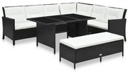 3 pcs conjunto lounge de jardim c/ almofadões vime PE preto